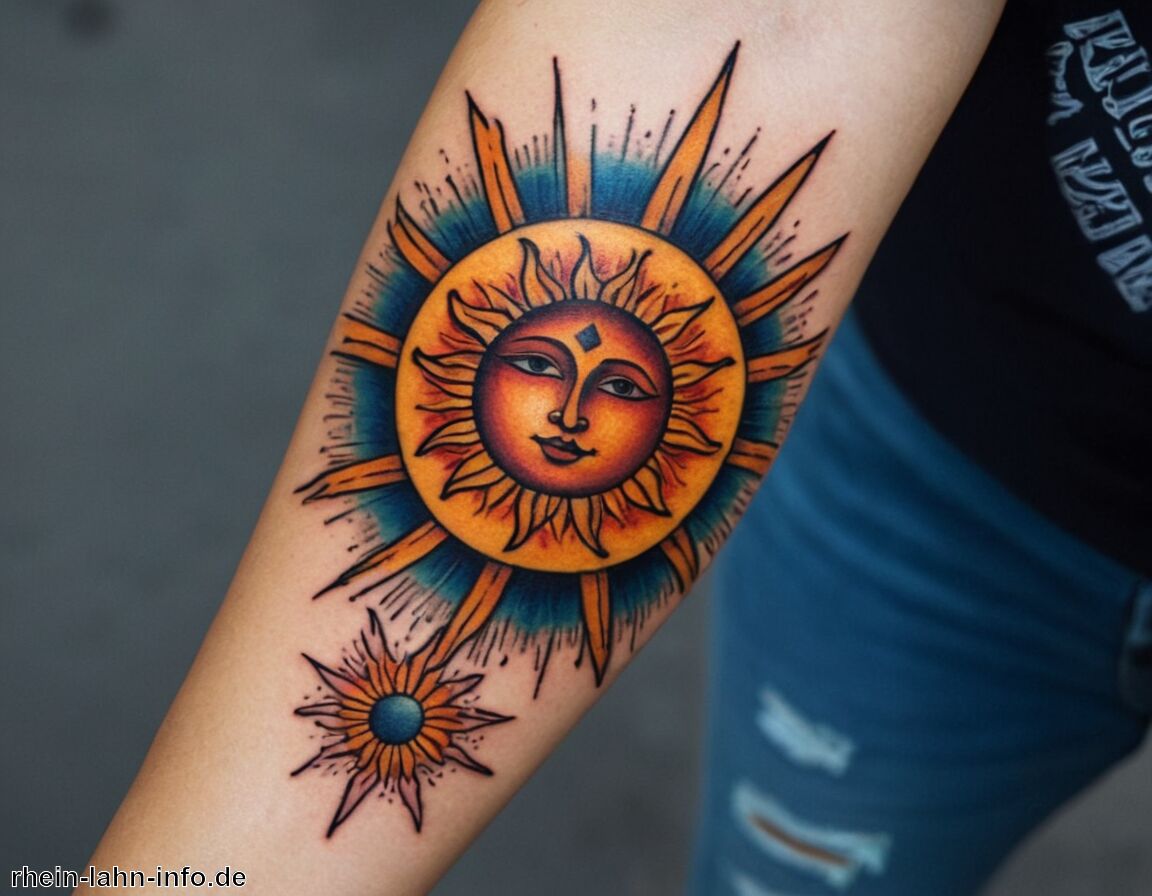 Häufig in verschiedenen Stilen und Designs   - Tattoo Sonne Bedeutung » Die Sonnenstrahlen als Tattoo-Symbol  