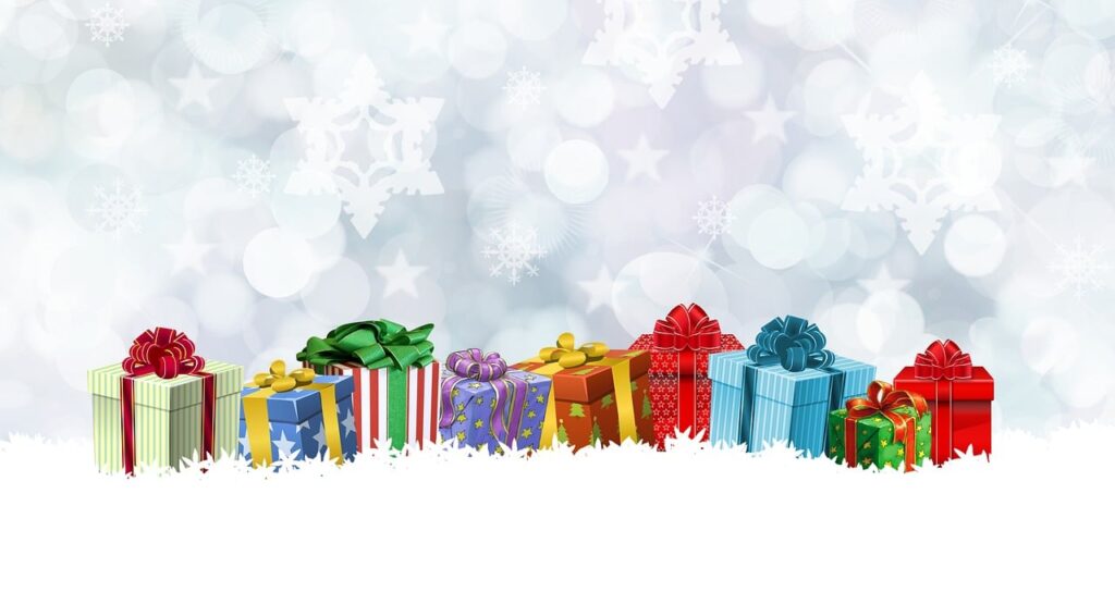 christmas, gifts, nature, snow, surprise, packages, gift boxes, presents, winter, wintertime, tradition, advent, snowflakes, bokeh, background