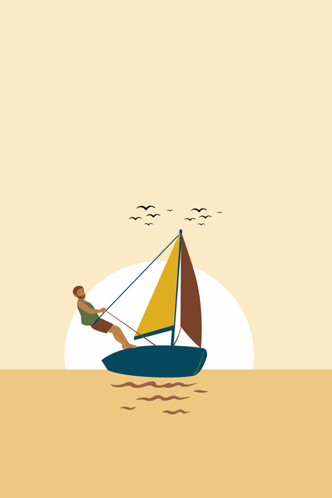 sailing, sailboat, sea, nature, sunset, water, birds, art, minimalist, design, waves, minimalist, design, design, design, design, design