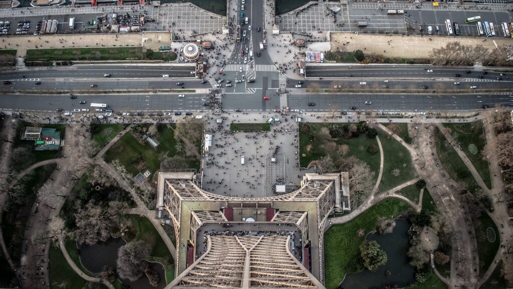 architecture, eiffel tower, streets, perspective, tower, paris, city, landmark, road, street, traffic, urban, altitude, high, above, eiffel tower, eiffel tower, eiffel tower, paris, paris, paris, paris, paris