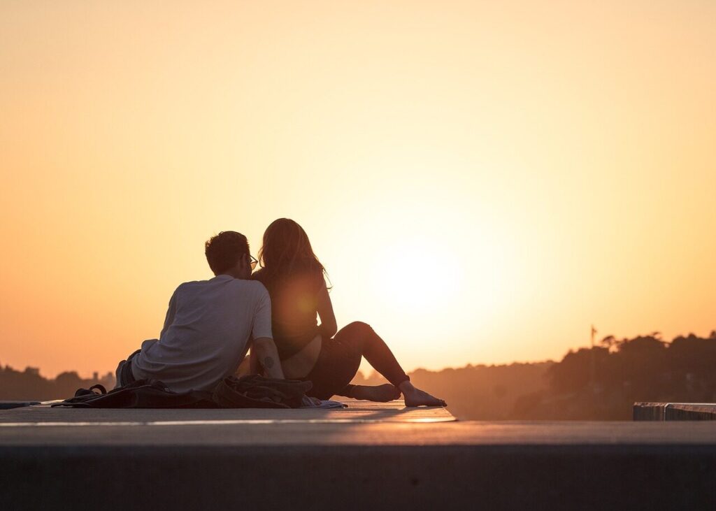 people, couple, dating, sunset, view, outdoor, rooftop, nature, sky